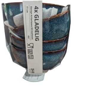 IKEA Blue Speckle Glazed Ceramic Bowl Set Of Four 11 Cm 4.5"